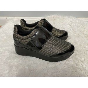 Free People Womens Loafers Metallic Black Patent Strap Platform 36